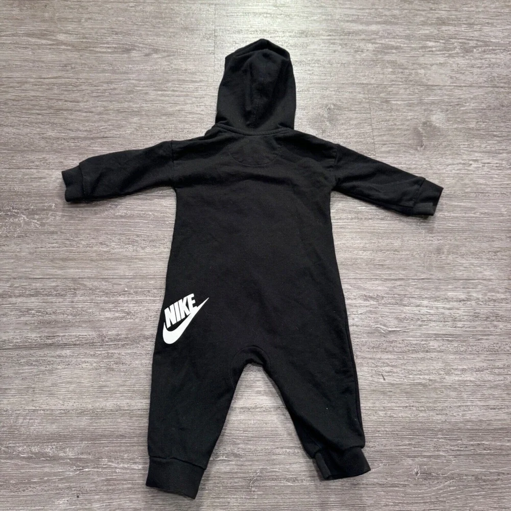 Nike Jumpsuit Baby‎ Infant 9M Hooded Coverall Black Full Zip Bodysuit Fleece